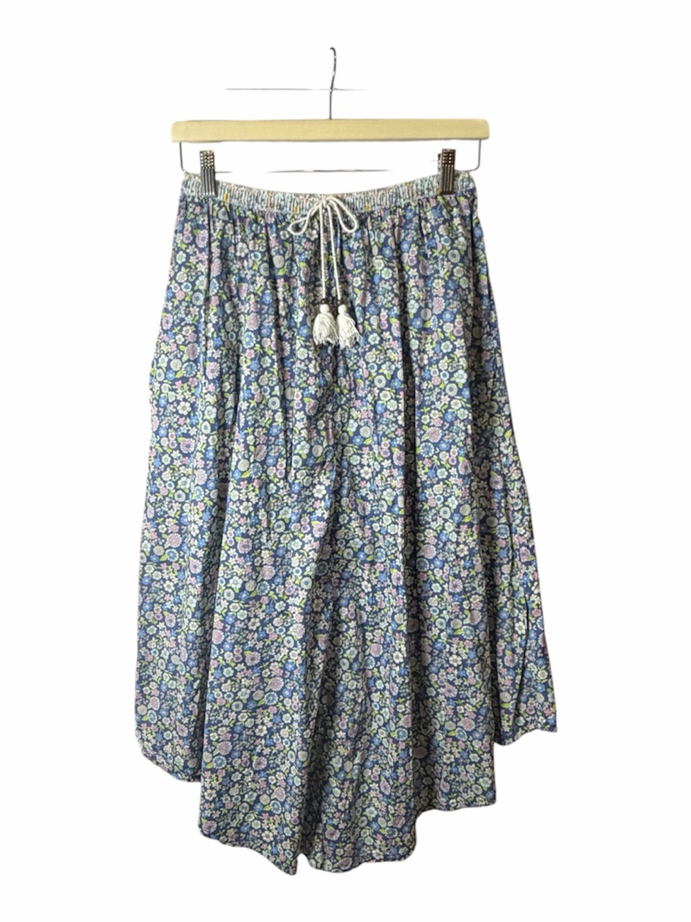 American Eagle Outfitters Blue Floral Maxi Skirt with Drawstring. Prairie. Large